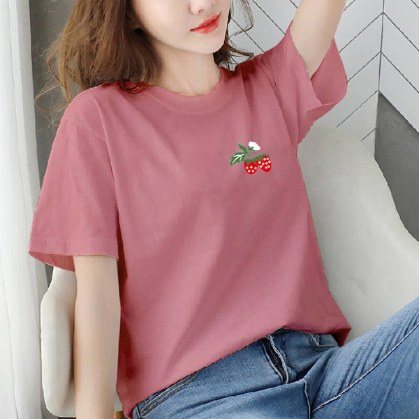 Cổ Tròn Form Suông In họa tiết Dâu Tây